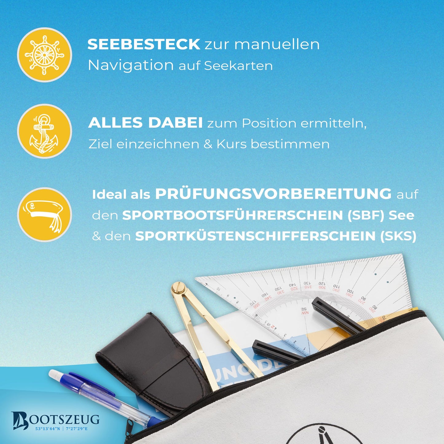 Navigationsbesteck für den Sportbootführerschein & SKS