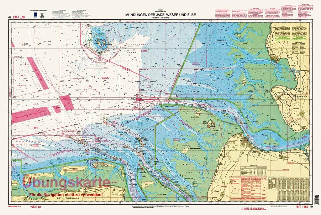 Übungskarte: Mündungen der Jade, Weser und Elbe (Deutsche Seekarte)