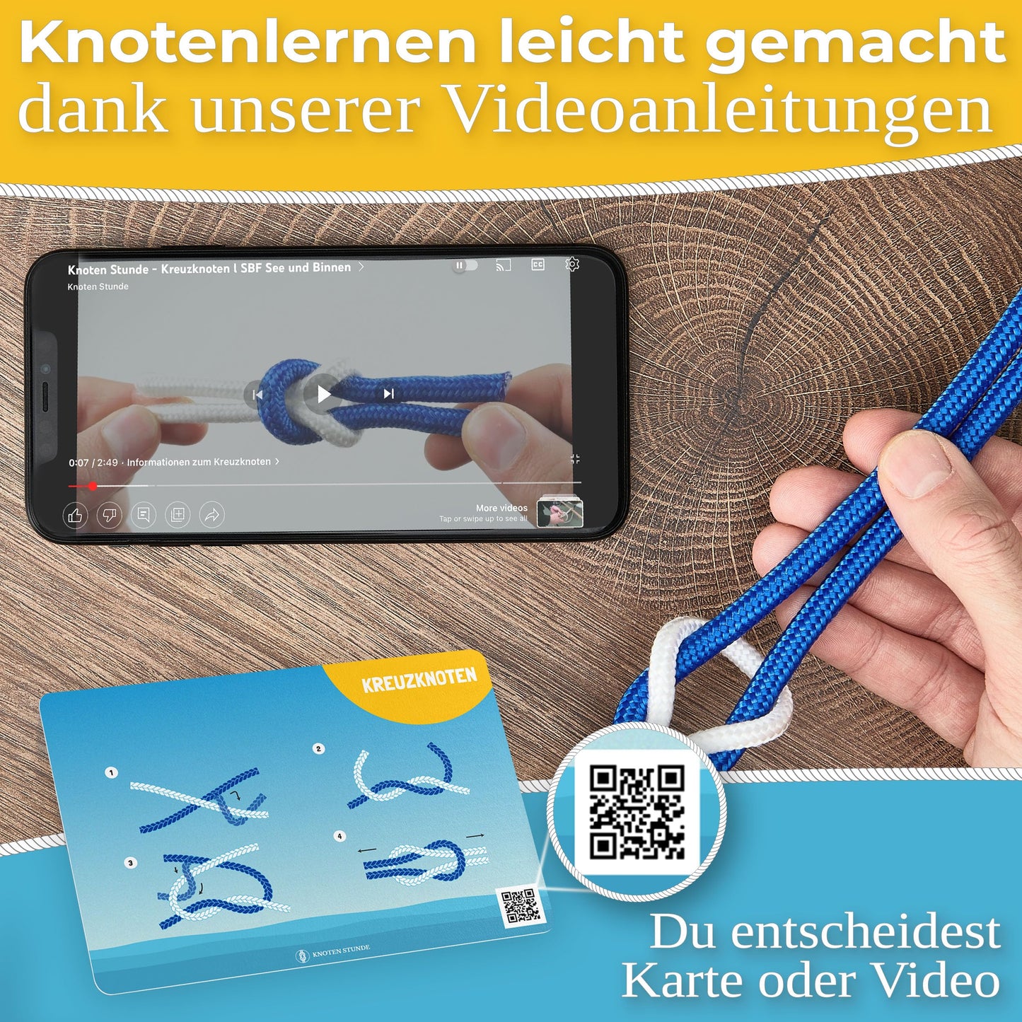 Knoten Übungsset für den SBF See/Binnen & SKS - 11 Knoten inkl. Roringstek